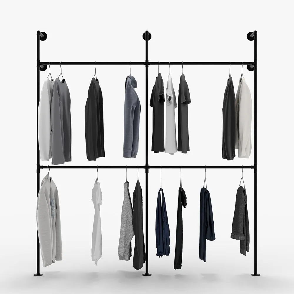 Industrial pipe clothing rack metal black - Wall mounted clothes racks for hanging clothes - Modern walk in closet