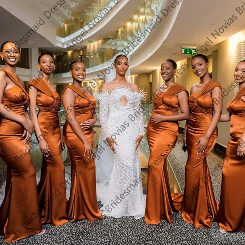 

Customized Long Orange Mermaid Bridesmaid Dresses For Weddings Party Dress Trumpet Sheath Robes Invitee Mariage