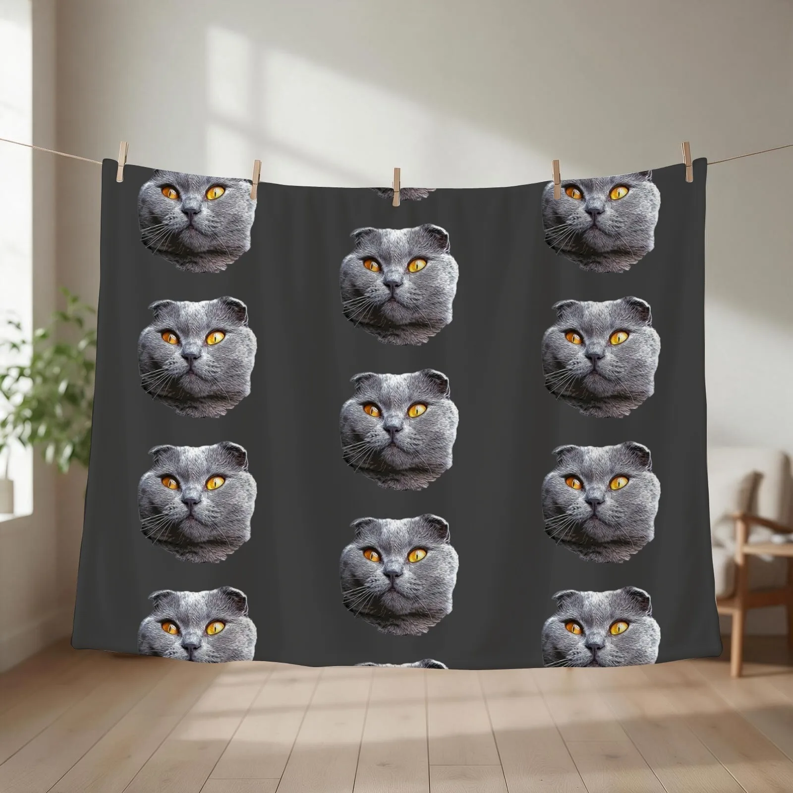 Scottish Fold Blue Beauty Throw Blanket couch cozy soft plush fuzzy picnic outdoor blanket