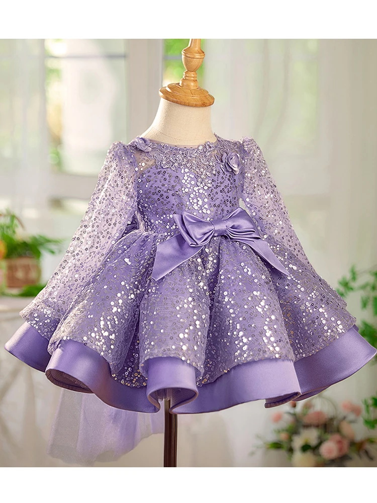 30/5000 Girl's Sequin Dress Poncho Princess Dress Bow Skirt Show Host Piano Children's Birthday Evening Dress