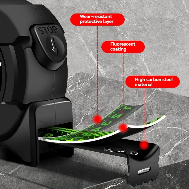 Self Locking Fluorescent Steel Tape Measure High-Precision Laser Inkjet Code Box Ruler Measuring Tool Widened Meter Ruler