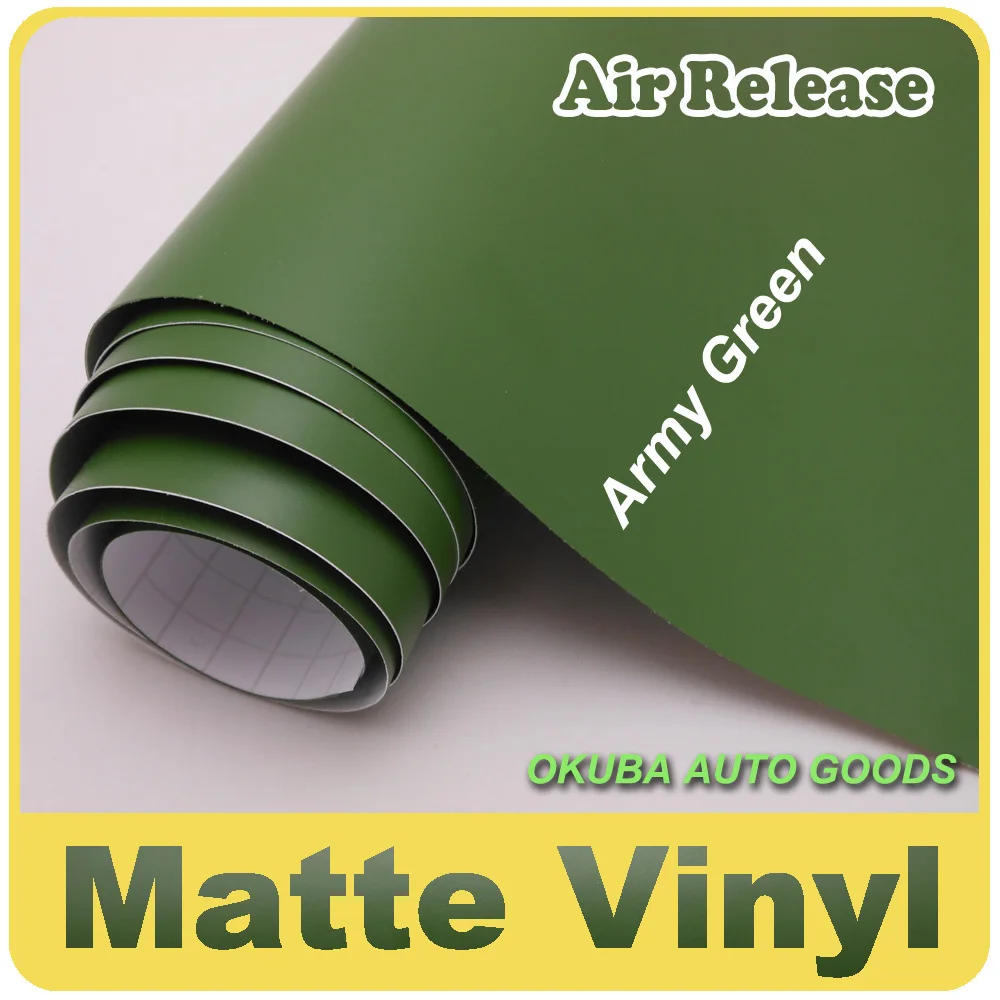 EXCELLENT Matte Army Green Wrap Vinyl Film With Air Channels Size:1.52*30m Thickness:0.13mm