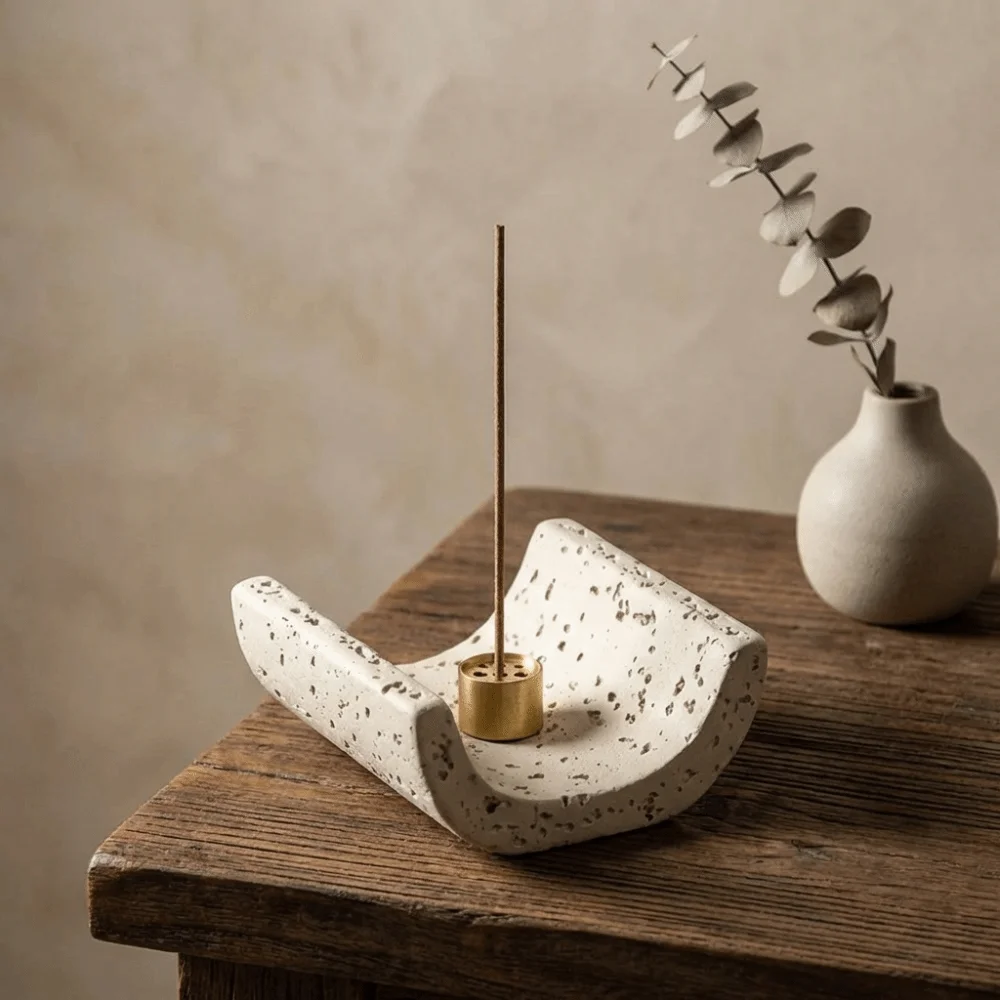 Minimalist Cement Incense Holder Sturdy Thick U-shaped Mosquito Coil Tray Decorative Handmade Aromatherapy Base Office Use