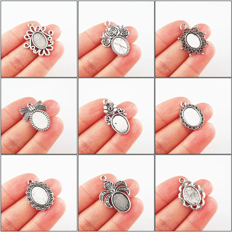 Fashion New Flower Rose Crown Oval 10*14mm Picture Frame Tibetan Silver Plated Pendants For Gifts Jewelry