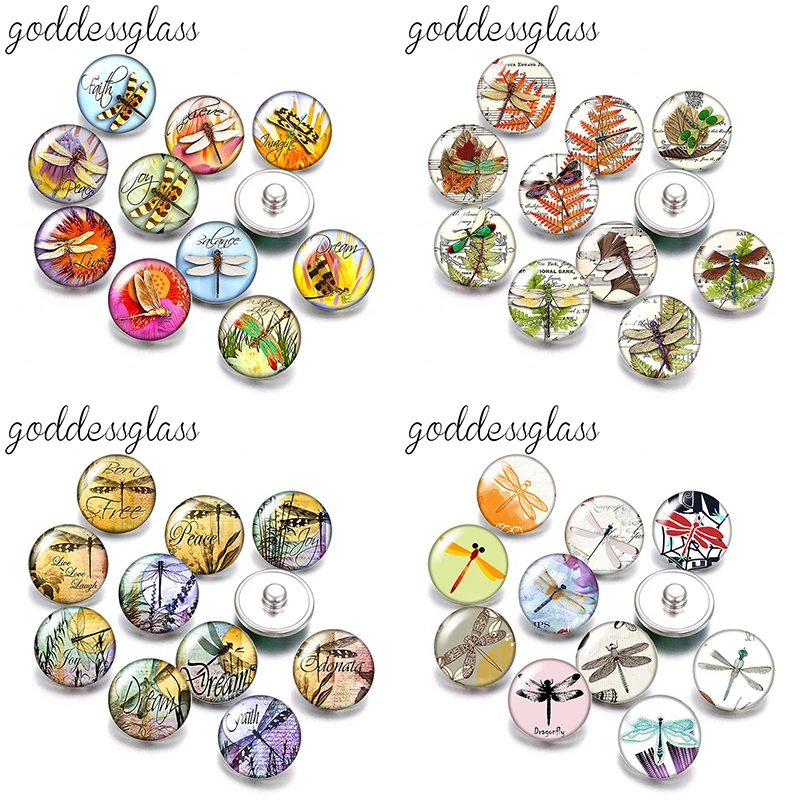 New dragonfly photos Cute animals 10pcs mix Round 12mm/18mm snap buttons for 12mm/18mm snap jewelry DIY findings