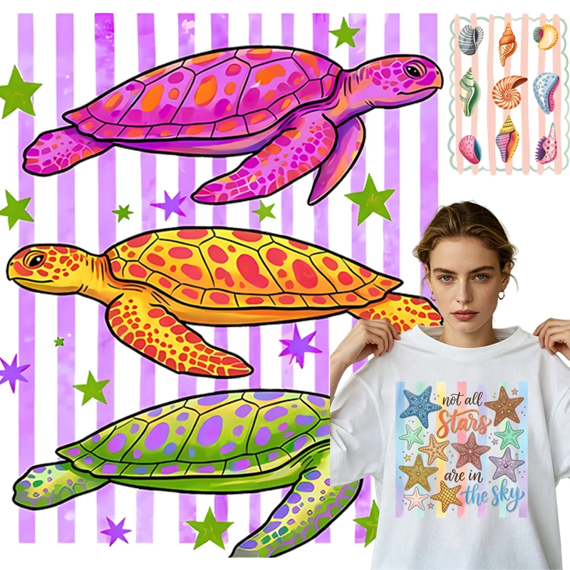 Colorful sea turtle DTF clothing with heat transfer printing DIY T-shirt canvas bag suitable for both men and women washable