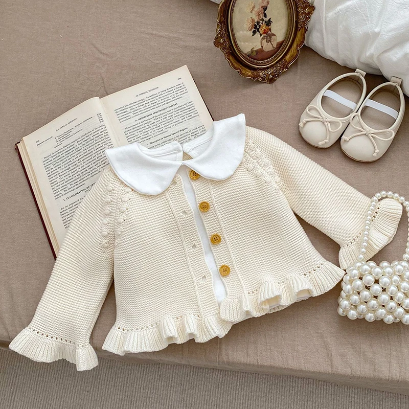 Infant Baby Girls Long Sleeve Sweet Solid Color Knitted Cardigan Coat Autumn Newborn Kids Baby Girls Sweaters Cardigan Coat