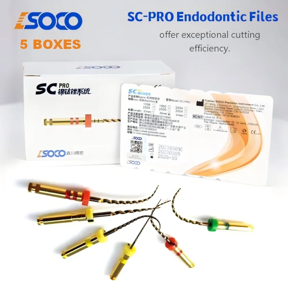COXO SC-PRO 5 Boxes Heat-Activated NiTi Rotary Root Canal Files, Fatigue-Resistant Endodontic Dental Instruments