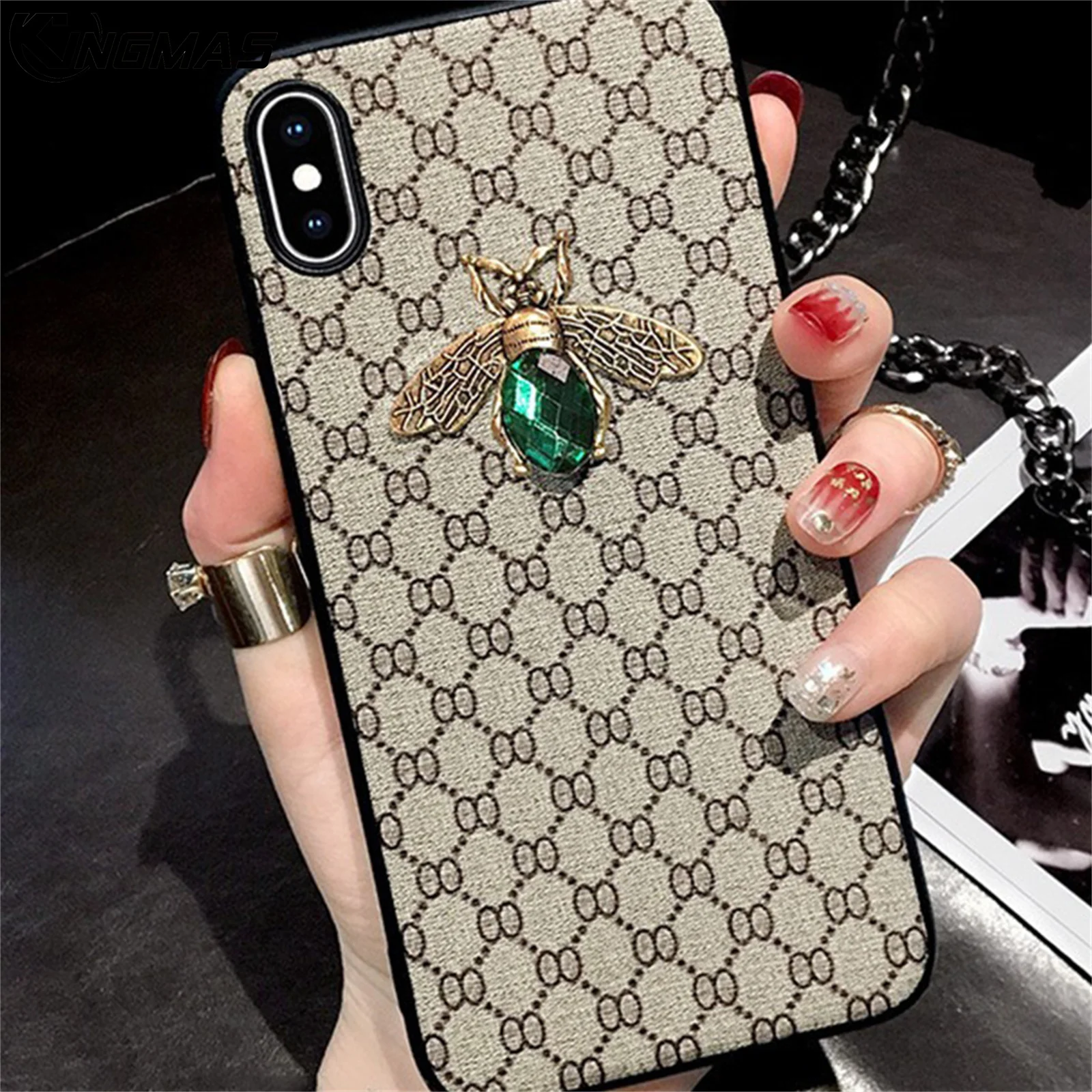 New Luxury Fashion Diamond Green Bee Glitter Soft Fabric Leather Case For For Samsung Galaxy S21 S22 S23 S24 Ultra Plus Cover