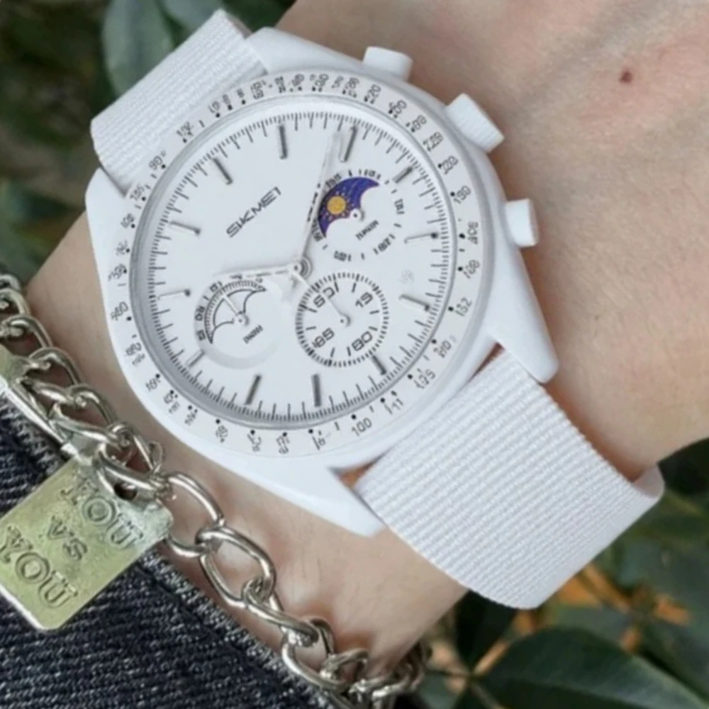 High Quality Multi Sub-dials White Hot Multifunctional Quartz Watch Men Women Unique Fashion Sun Moon Top Brand Watch Relogio