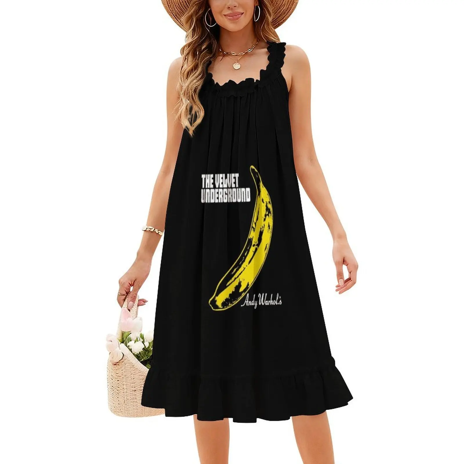 فستان Velvet Underground Gif للمعجبين بخط عنق على شكل قلب فستان أنيق للحفلات الصيفية للنساء مروحة Gif مخملية تحت الأرض #4