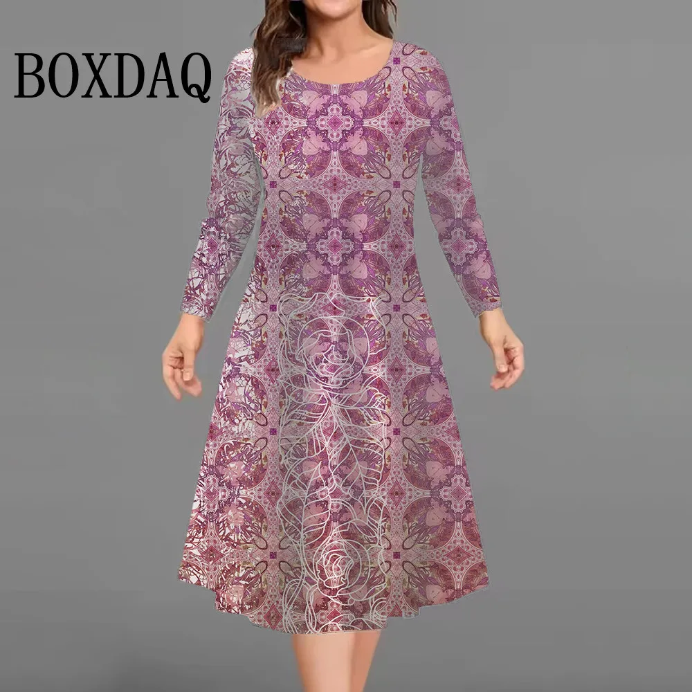 新作おしゃれエレガントワンピース レディース 秋冬 長袖 ゆったり カジュアル 花柄 3Dプリント ワンピース 大きいサイズ レディース服 9XL