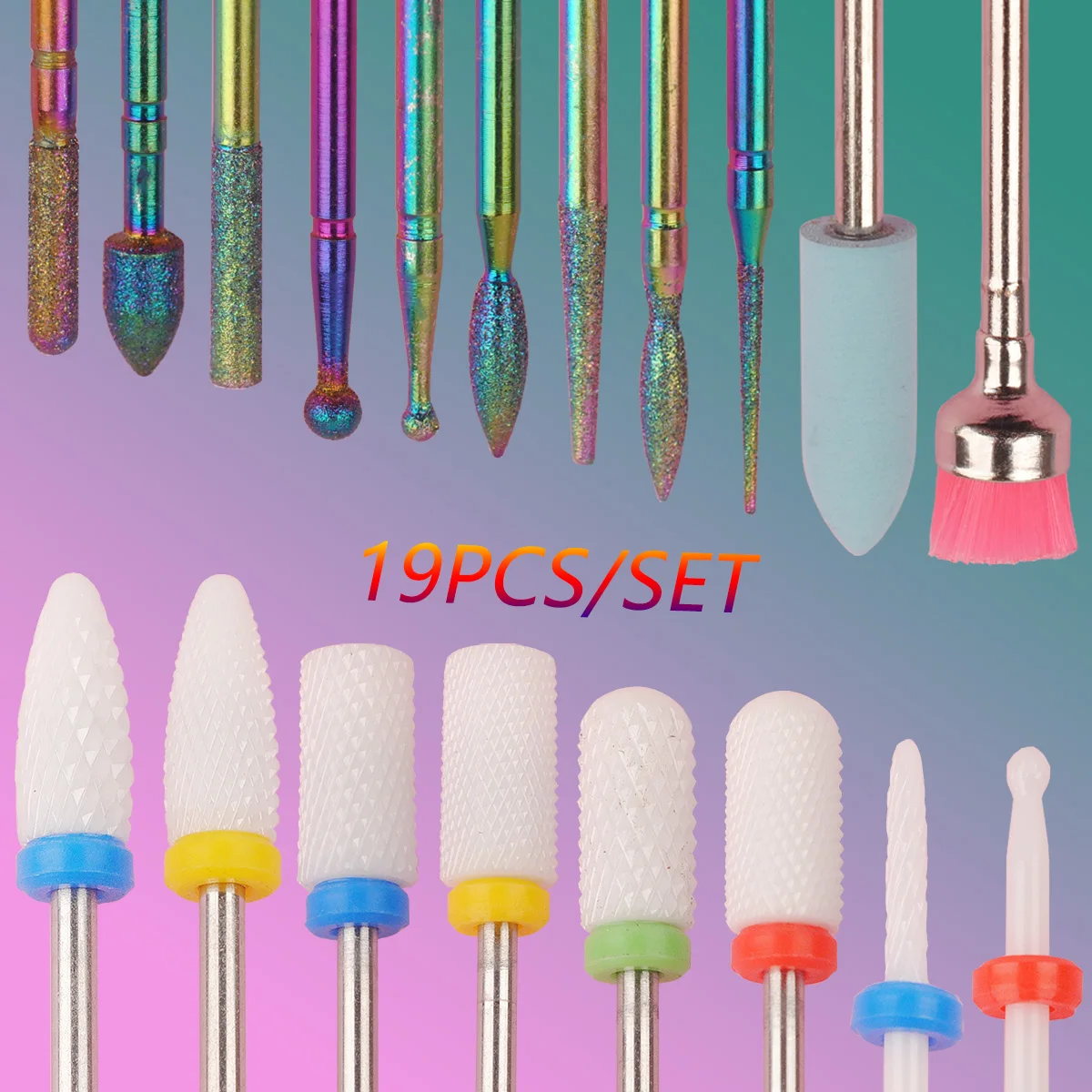 

19pcs Nail Drill Bits Sets 3/32 Inch Cuticle Electric Nail File And Ceramic Acrylic Gel Nail Bit Kit Acrylic Nail Art Tools