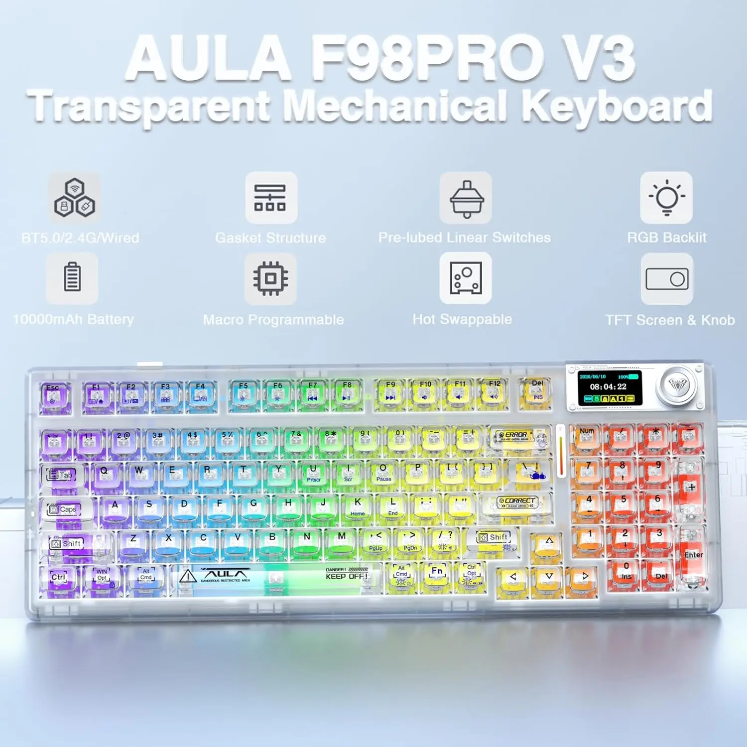 AULA F98Pro V3 メカニカルキーボード 3 モードワイヤレス Bluetooth 