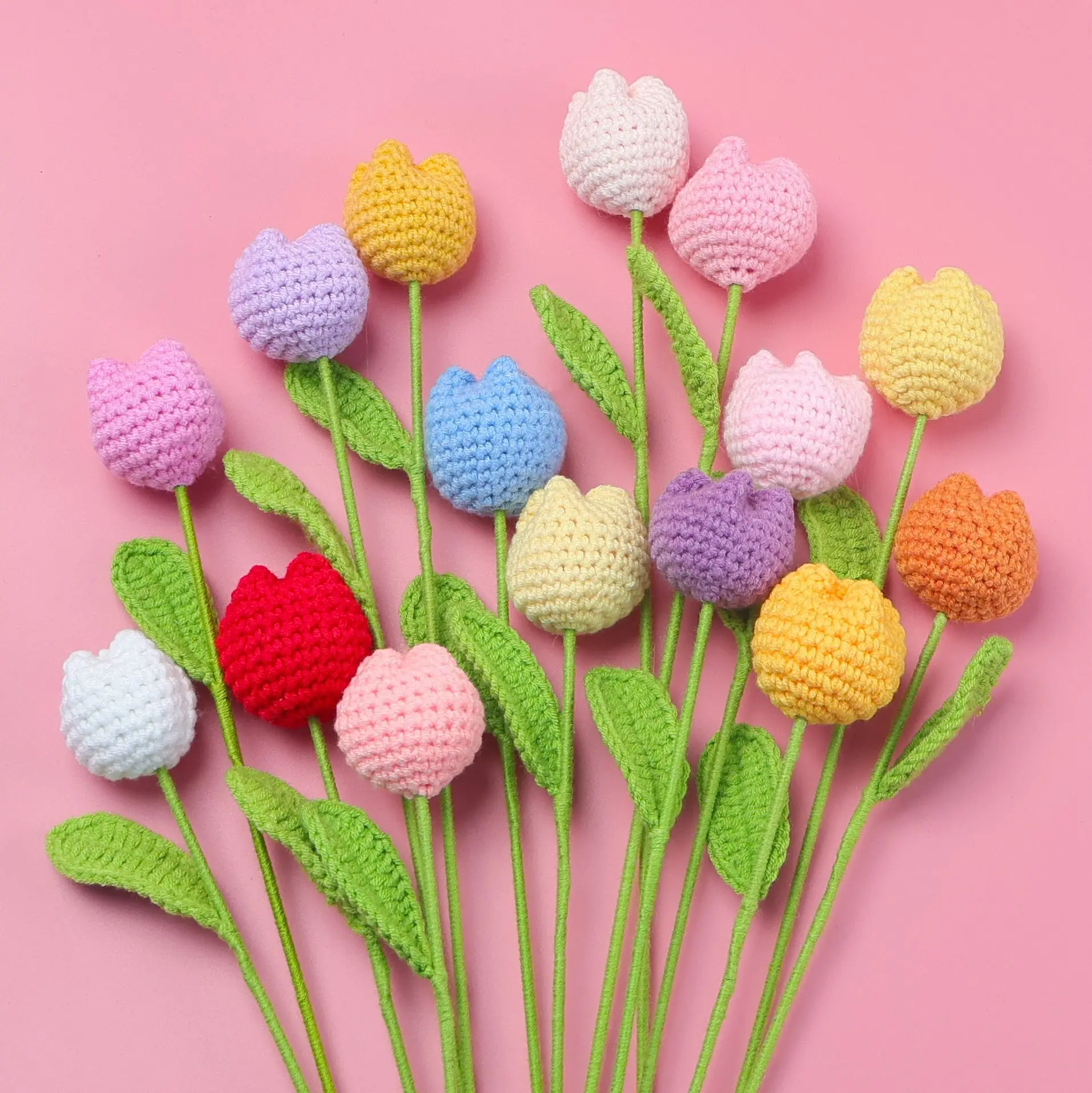 Artificial rose sunflowers Tulip carnations Finished Knitted Crochet Bouquets Gifts For Valentine Mothers Birthday Graduation