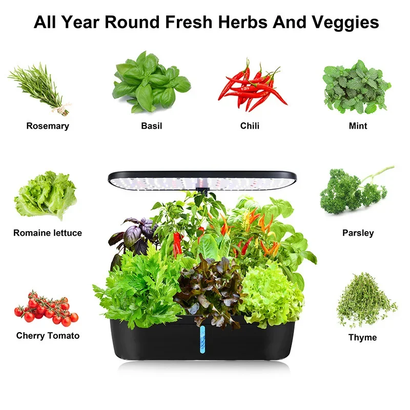 Hydroponics Growing Erogarden,12 Pods Seed Indoor Garden with LED Full-Spectrum Plant Grow Light Function Herb Garden Kit Indoor