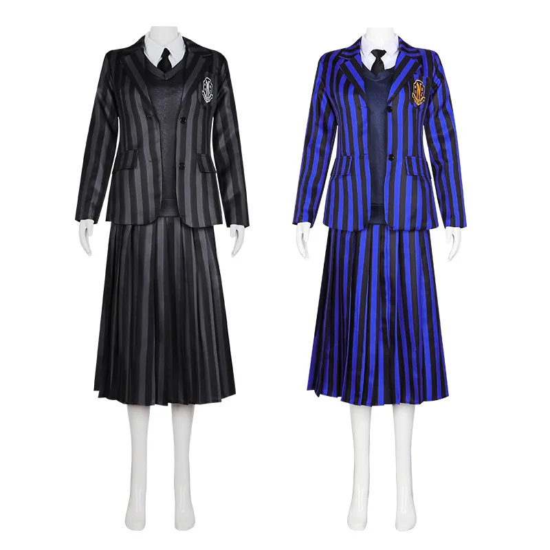 Anime Addams Cosplay Wednesday Costume Suit Dress Vest College School Uniforms Girl Women Christmas Clothing Wig Set