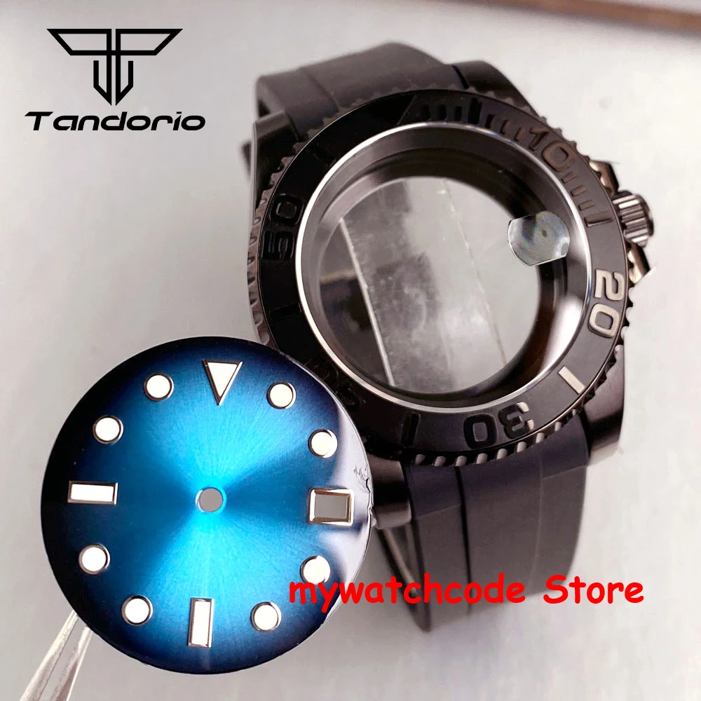 

Корпус часов Tandorio с PVD-покрытием, черный корпус из нержавеющей стали NH35, резиновый циферблат, набор стрелок, комбинация для NH34 NH35 NH36 Movt Sapphire