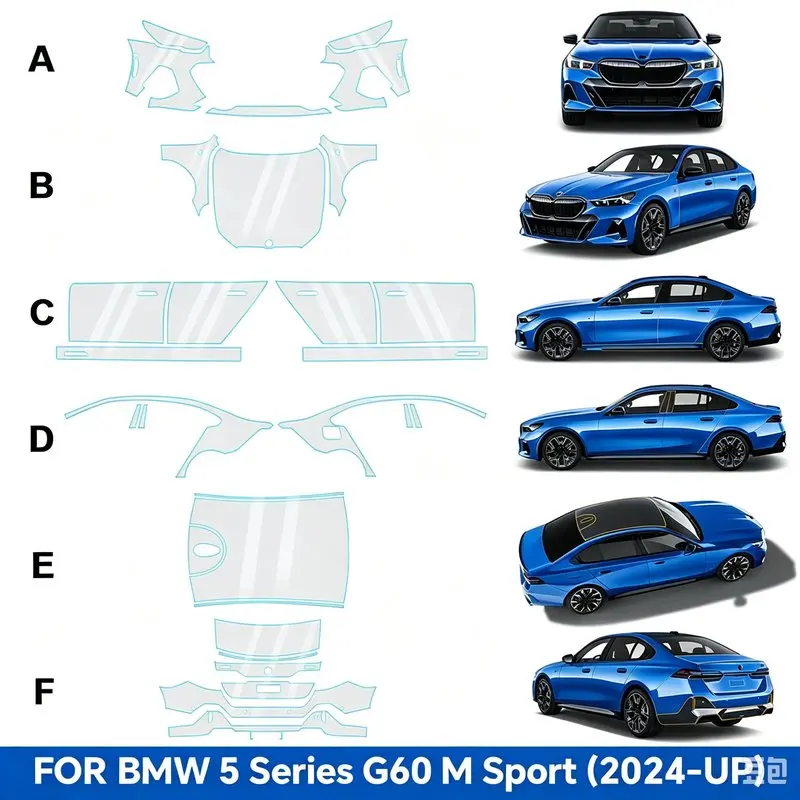 For BMW 5 Series G60 2024 Pre Cut Car Paint Protection Film Body Transparent Anti Scratch Invisible Clear PPF Car Accessories