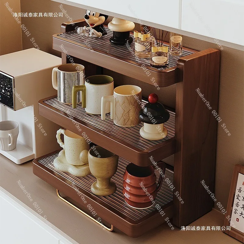 Elegant Solid Wood Cup Holder Rack Black Walnut Desktop Mug Organizer Tea Coffee Cup Storage Stand Countertop Tabletop Display