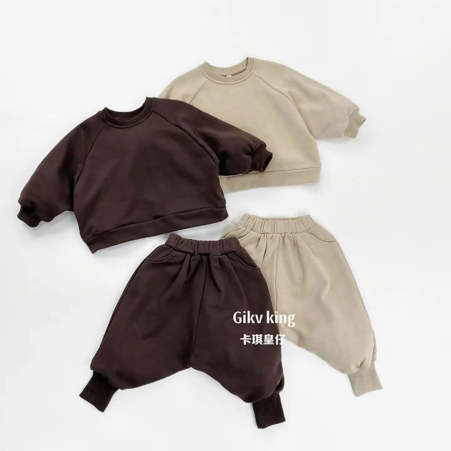 2026 Spring New Children Long Sleeve Clothes Set Boys Girls Solid Sweatshirt + Saggy Pants 2pcs Suit Cotton Kids Casual Outfits