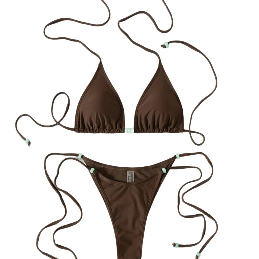 XS - L Neckholder-Bikini mit hohem Beinausschnitt und Riemchen, Damen-Badeanzug, zweiteiliges Bikini-Set, Badebekleidung, Badeanzug, Schwimmbekleidung V7004 – Detail 11
