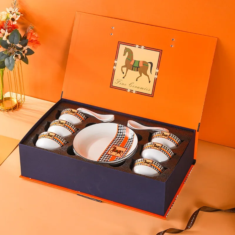 Orange Ceramic Set Ceramic Bowl Opening Ceremony Tableware Gift Set Tableware Gift Box