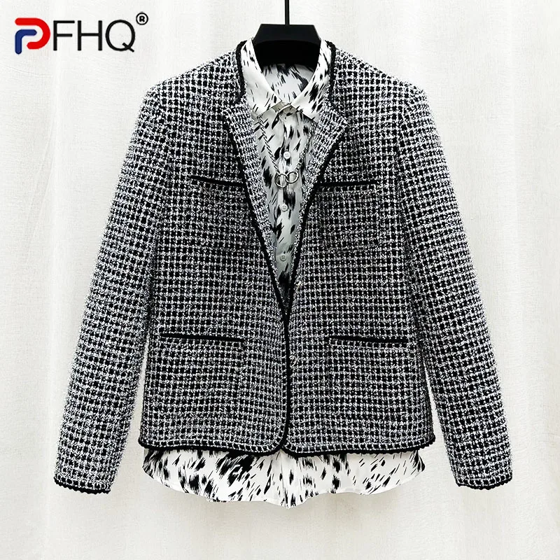 

PFHQ Autumn Sequin Silk Men's Coat Advanced Heavy Industry Korean Button Handsome Temperament Small Fragrant Jackets New 21Z2837