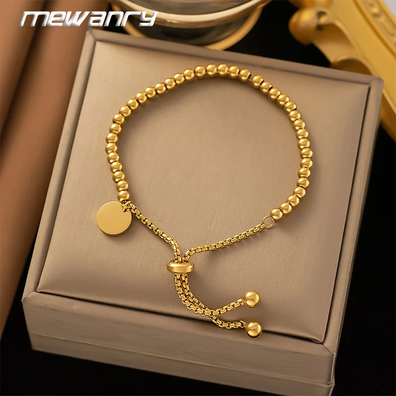 Mewanry 316L браслет из нержавеющей стали с круглыми геометрическими бусинами для женщин пар минималистичный модный хип-хоп искусственный браслет Ювелирные изделия Подарки