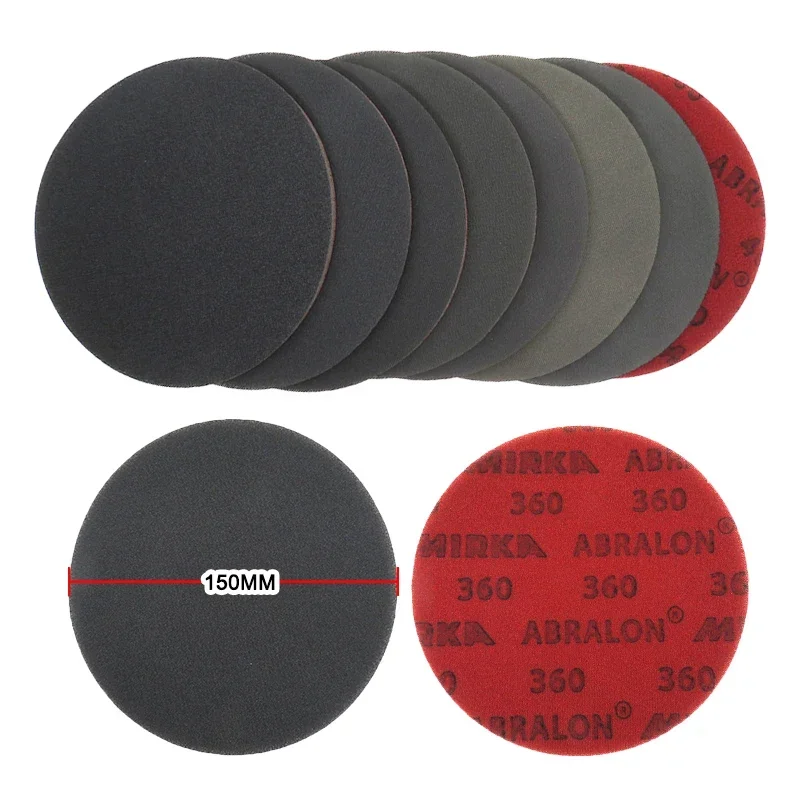 Abralon Mirka Sandpaper 6Inch Wet Dry Foam Sponge Sanding Disc 150mm Hook Loop 180-4000Grit for Automotive Polishing Grinding