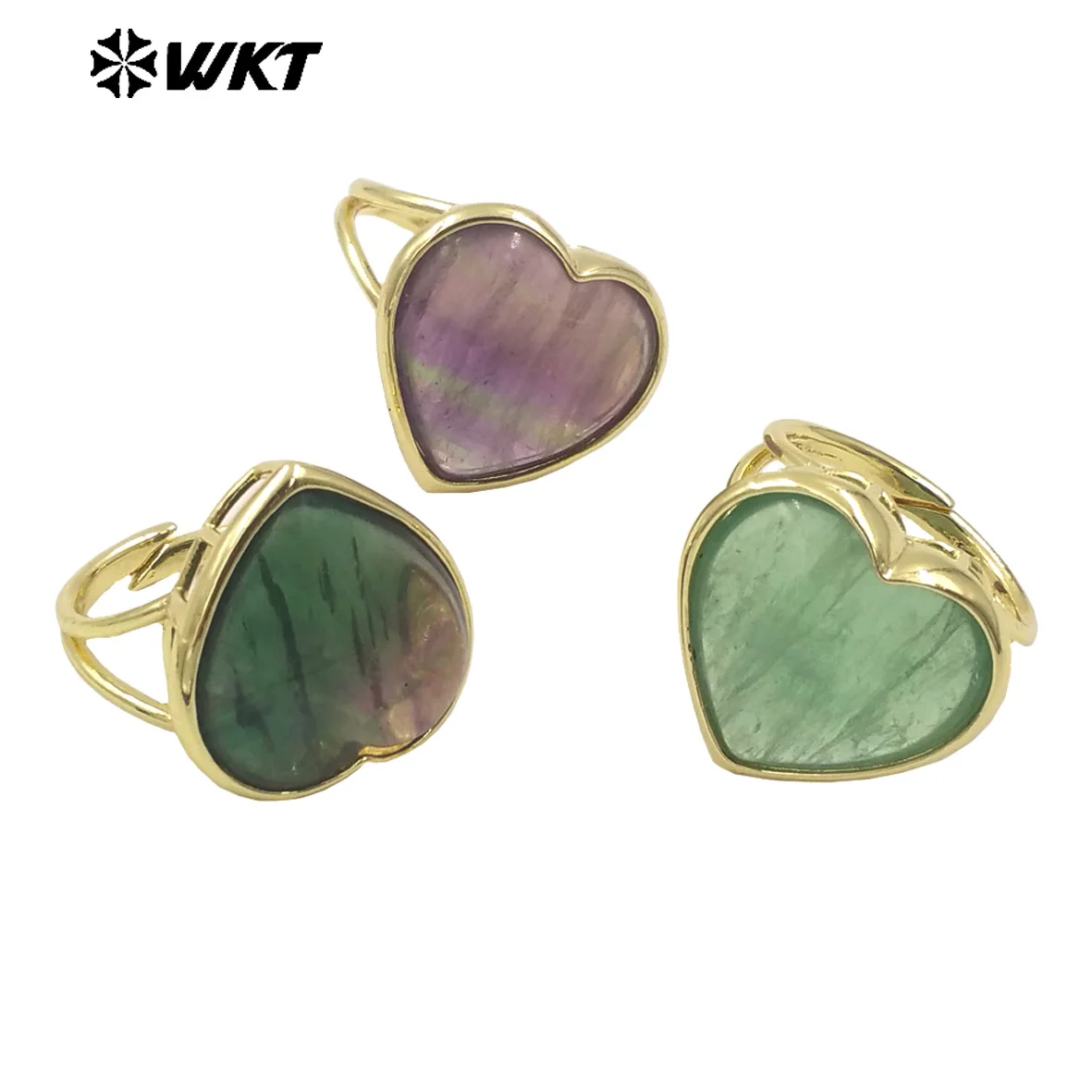 

WT-R518 WKT 2024 Fashion Style Rainbow Fluorite Ring Adjustable Attractive Accessory Party Gift US 8 Love Heart Shaped