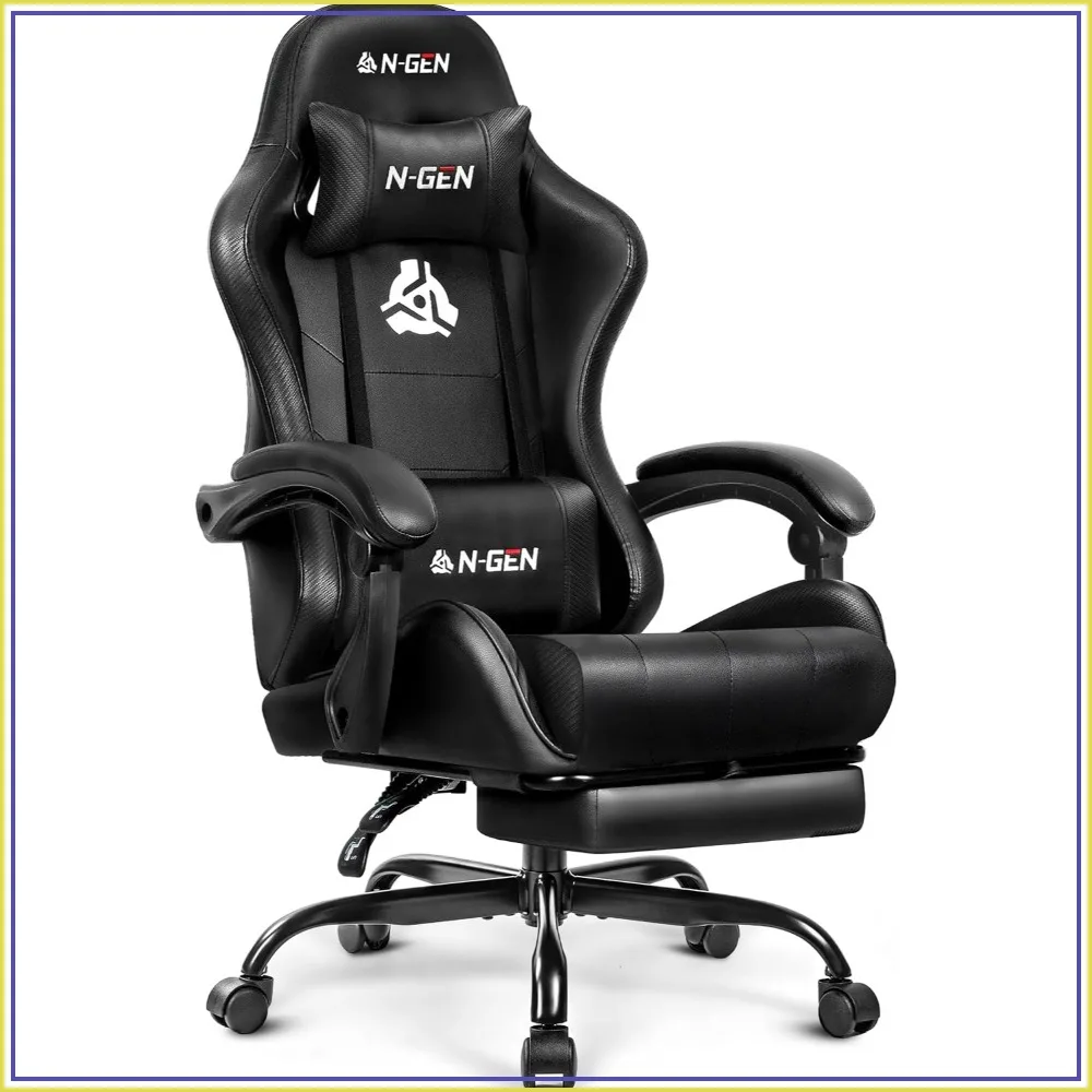 Ergonomic Gaming Chair with Footrest, Reclining Backrest, Adjustable Lumbar, PU Leather, Home Office Desk Chair