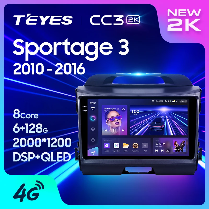 TEYES Тиайс CC3 2K Штатная магнитола For Киа Спортейдж 3 SL For Kia Sportage 3 SL 2010 - 2016 до 8-ЯДЕР, до 6 + 128ГБ 27EQ + DSP автомагнитола 2 DIN DVD GPS android 10 мультимедиа автомобиля головное устройство