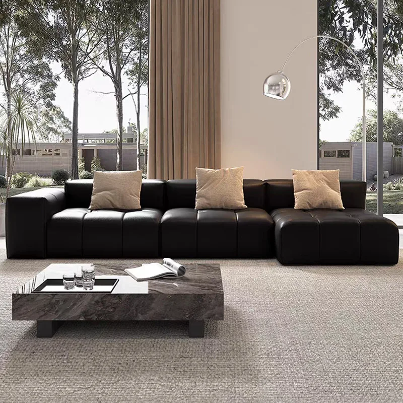 xx-Pixel Sofa Black Half Blue Genuine Leather Italian Minimalist Original Large-Size Villa Chaise Longue Corner Portable Sofa*