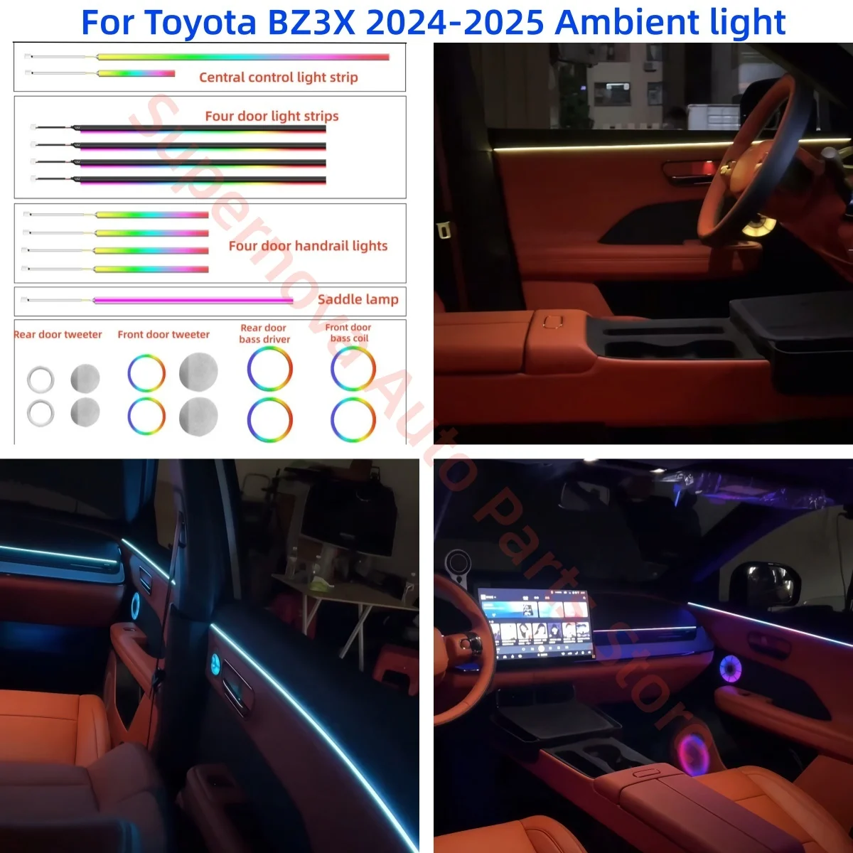 For Toyota BZ3X 2024-2025 Ambient light Car Interior light Upgrade car accessories Luminous horn ring Atmosphere lamp Foot lamp