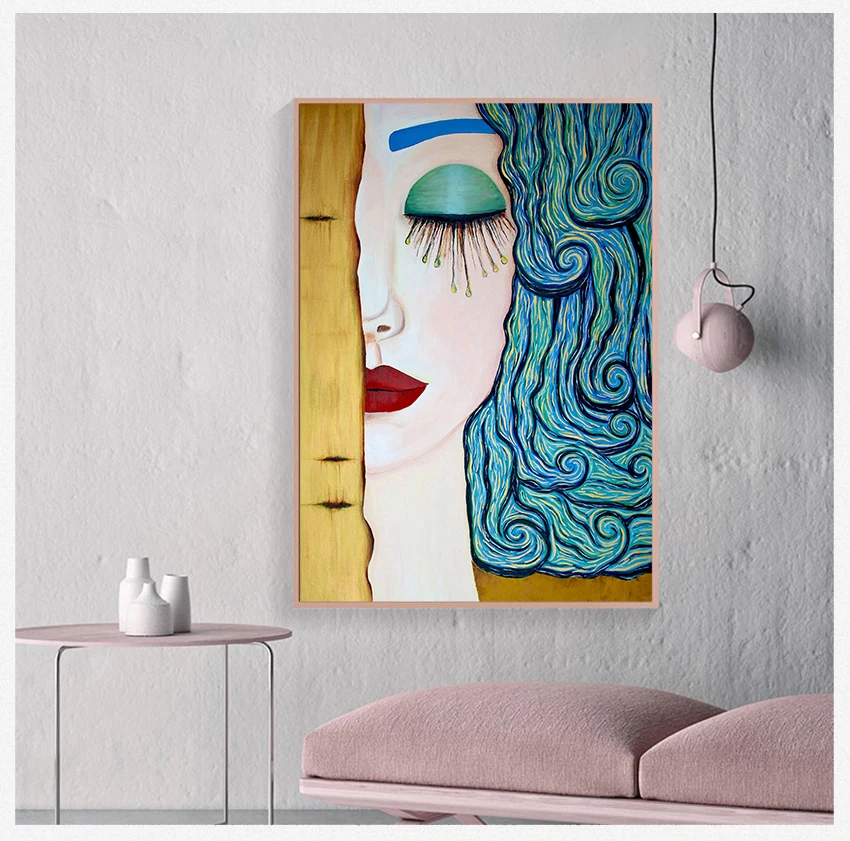 Paintings on Canvas Posters and Prints Cuadros Wall Pictures For Living Room Classic Artist Gustav Klimt Kiss Tear Abstract Oil