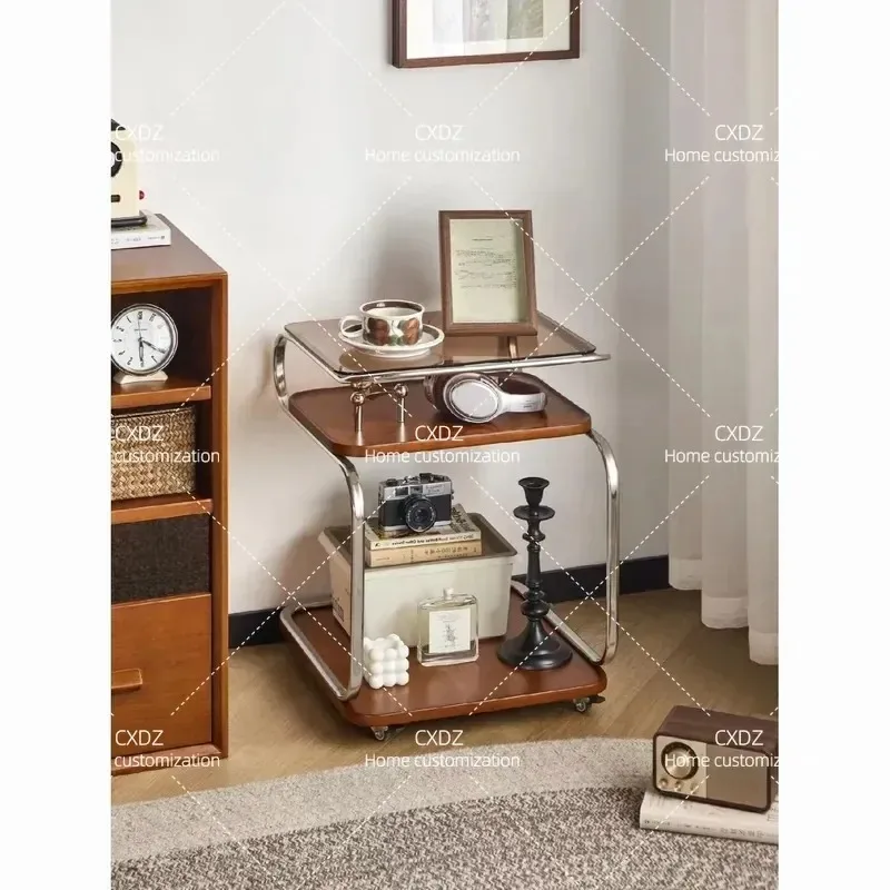 Nordic Style Movable Side Table with Wheels Living Room Coffee Table Corner Rack Antique Sofa End Table Dining Cart