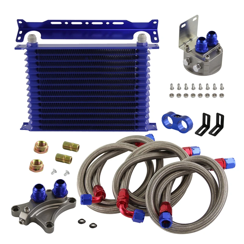 15 Row Oil Cooler Kit & Filter Recolation Kit for Nissan Silvia S13 S14 S15 SR20DET 1989-2002 Black/Blue