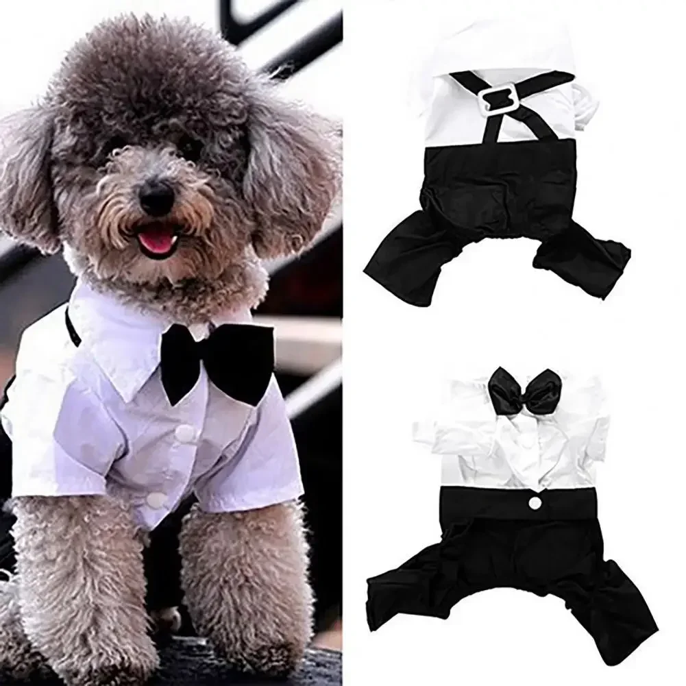 Dog Bow Tie Wedding Suit Photo Fake Two-piece Shirt Suit Teddy Puppy Clothes Cloth Stylish Pet Clothes Dog Clothing Dog T Shirt