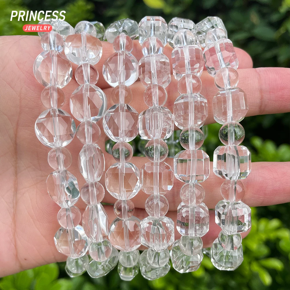 A++ Natural White Crystal Quartz Hexagram Cube Beads Bracelet Loose Beads for Jewelry Making DIY Accessories Or Gift