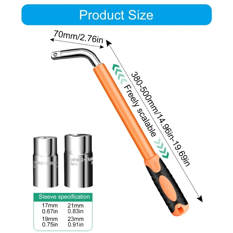 Wheel Telescoping Lugs Wrench Set with Rubber Handle, Comfortable Grip, Includes 17mm to 23mm Socket for Auto Maintenance