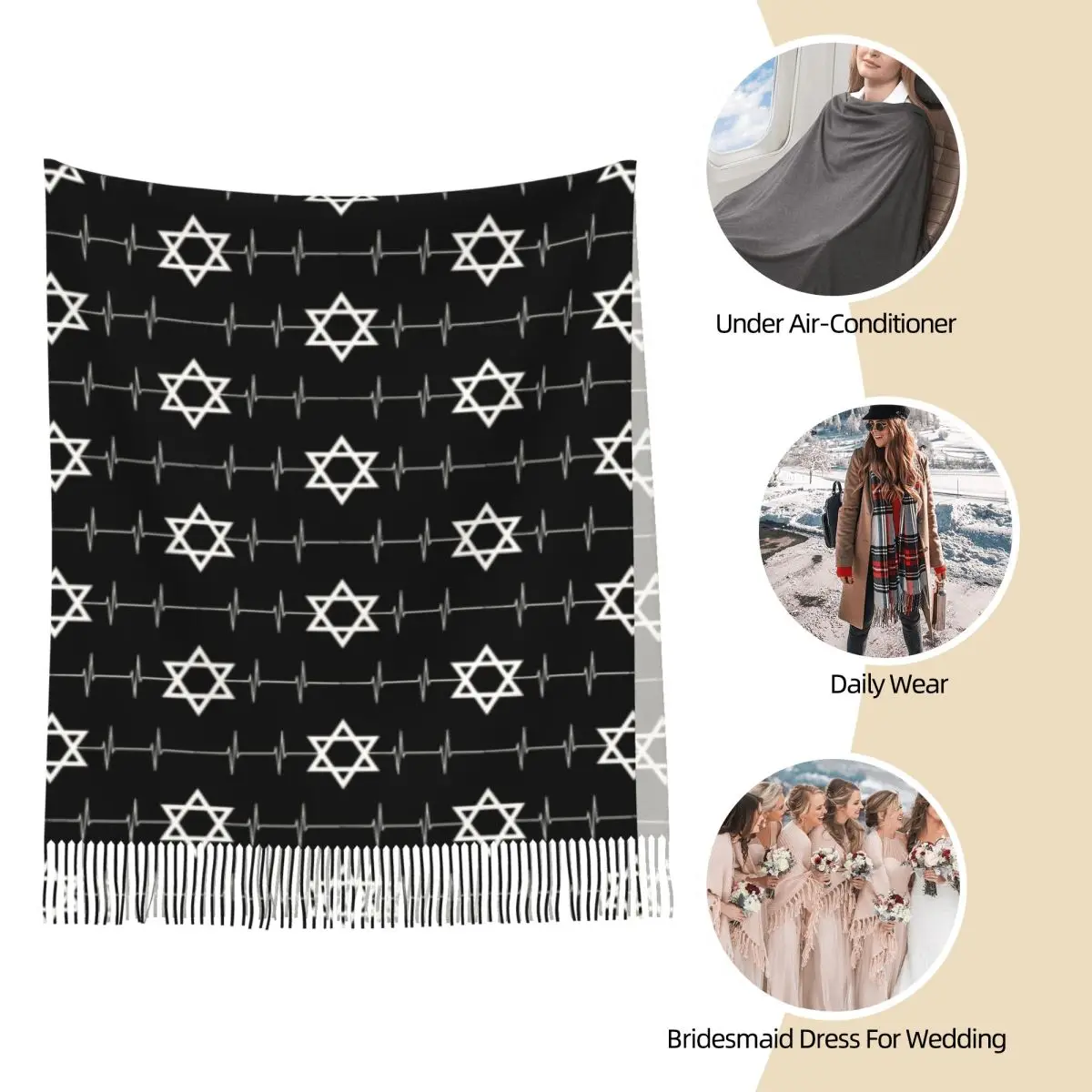 Israel Star Of David Shawl Wraps Womens Winter Large Soft Scarf Israeli Jerusalem Flag Banner Pashminas Tassel Scarves