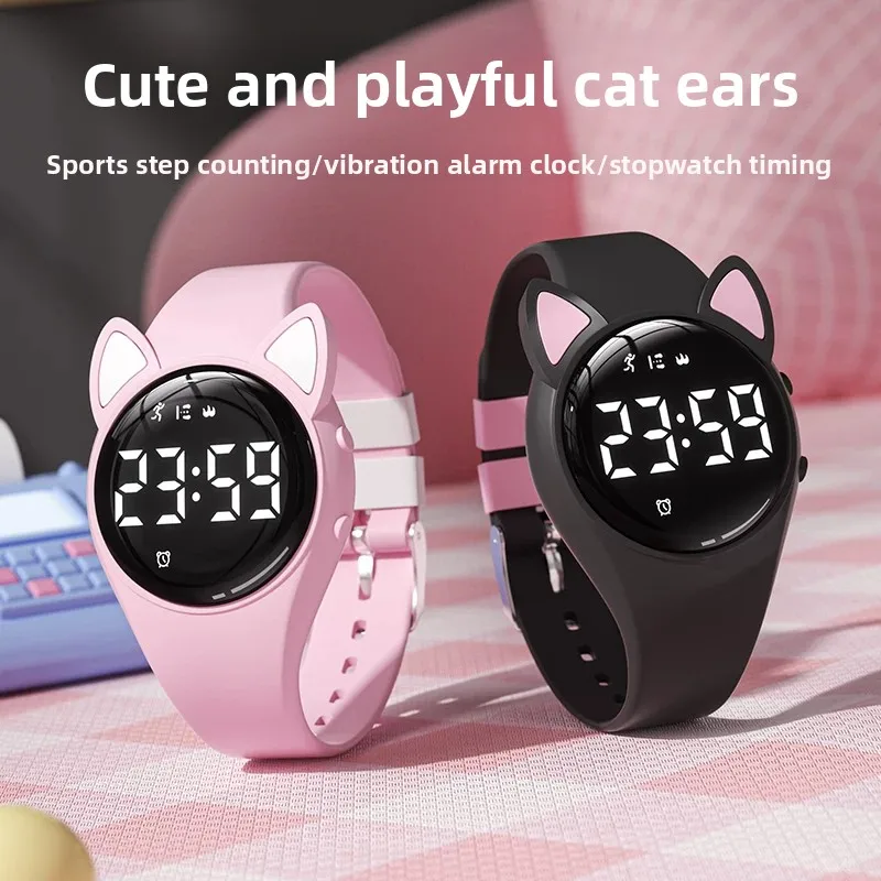 LEDDigital SilentVibration AlarmSmart WatchGirls SportFitness OutdoorRunning ClimbingTimer PedometerWaterproof Simple Wrist Band