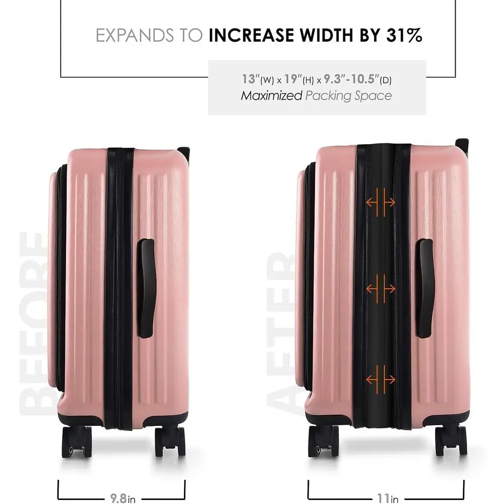 22 Expandable Hardside Spinner Suitcase with Wheels, Pink, Carry-On Size, Includes Cosmetic Bag