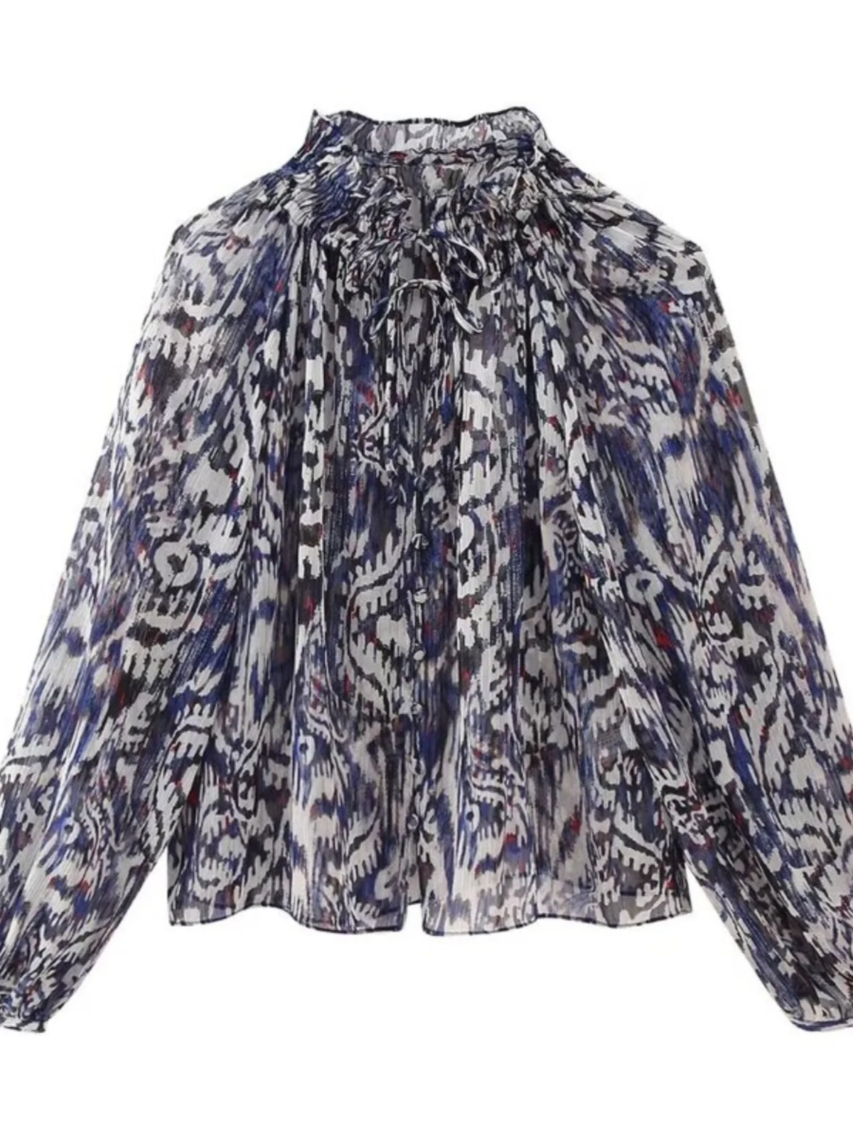 Printemps 2024 ample gonflé Sve métal couleur imprimé Blouse Faionable femmes vêtements Ensemble adapté aux idées 25-35