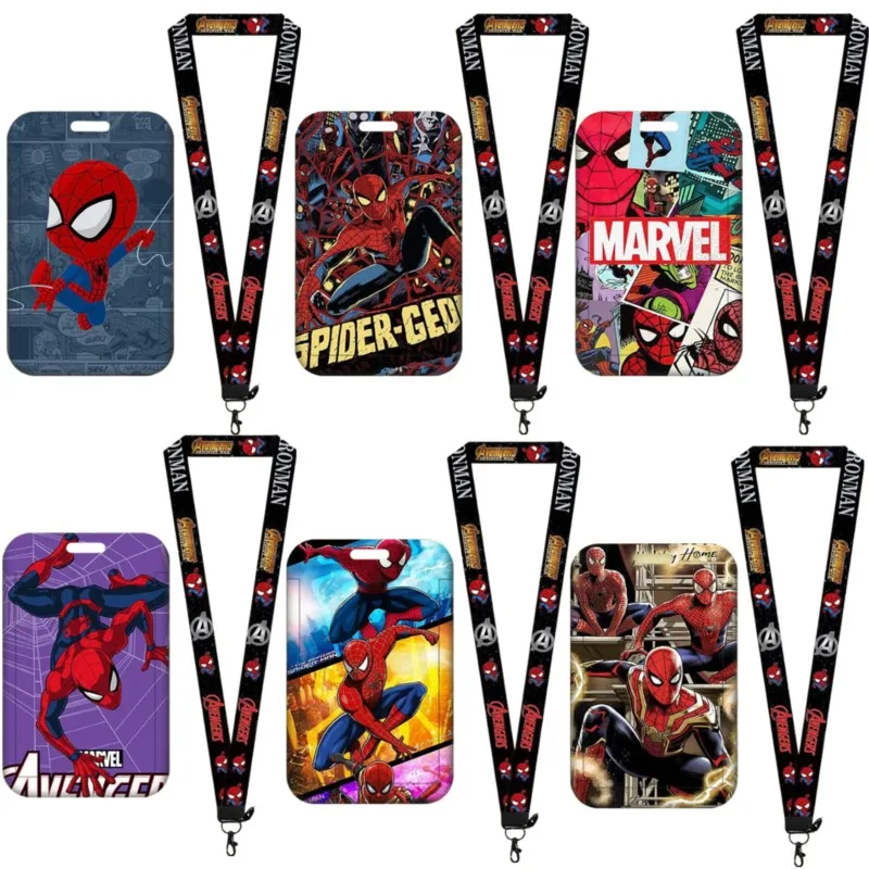 Cartoon Anime Disney Marvel Card Holder Spiderman Sleeve Lanyard ID Bus Cards Work Permit Credential Protect Cute Kids Gift