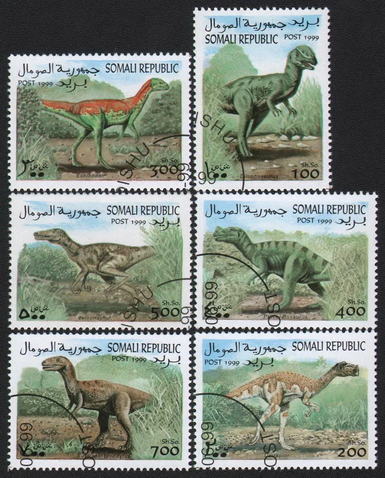 6 sztuk/zestaw znaczków pocztowych Somalia 1999 prehistoryczne duże zwierzęta dinozaury oznaczone jako znaczki pocztowe do zbierania