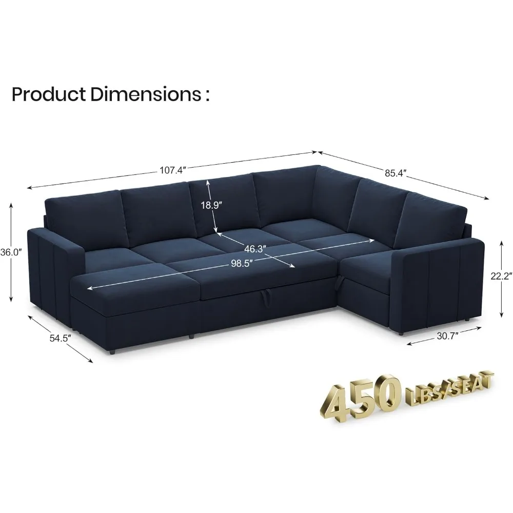 Modular Sectional Sleeper Sofa with Pull Out Couch, U Shaped Sleeper Pull Out Bed, Convertible Sectional Couches forLiving Room