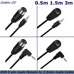 Łokieć 5-pin Din MIDI męski do 3.5mm męski 5Pin Din żeński do 3.5mm wtyk męski złącze Stereo kabel Adapter Audio 50cm 150cm 300cm