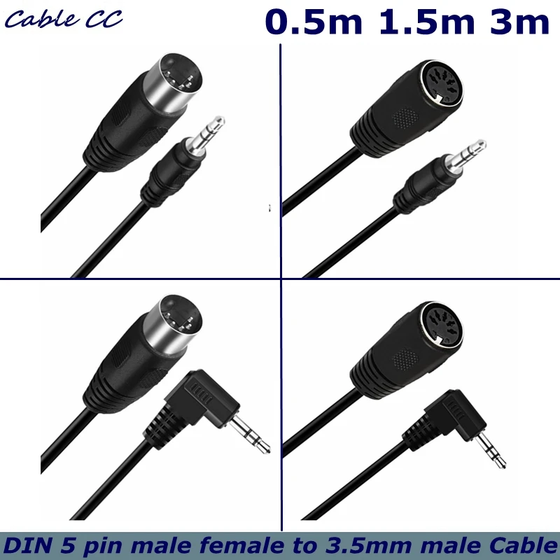 Elbow 5-pin Din MIDI male to 3.5mm male 5Pin Din female to 3.5mm male Plug Stereo Jack Audio Adapter Cable 50cm 150cm 300cm